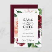 Burgundy Blush Floral Save the Date Ankündigung (Vorne/Hinten)