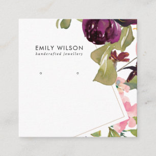 BURGUNDY BLUSH FLORAL STUDIE EARRING DISPLAY CARD QUADRATISCHE VISITENKARTE