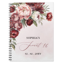 Burgundy Blush Floral Sweet 16 Gästebuch