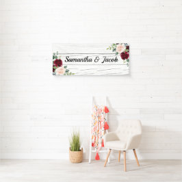 Burgundy Blush Floral Wedding Brautparty Name Banner