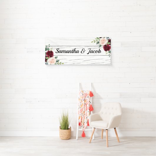 Burgundy Blush Floral Wedding Brautparty Name Banner (Insitu)