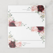 Burgundy Blush Floral Wedding Bridal Gastname Platzkarte (Außenseite Aufgefaltet)