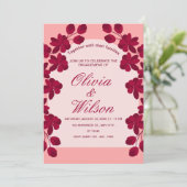 Burgundy Blush Floral Wedding Einladung (Stehend Vorderseite)