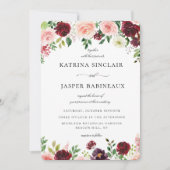 Burgundy Blush Floral Wedding Einladung (Vorderseite)