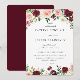 Burgundy Blush Floral Wedding Einladung