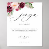 Burgundy Blush Floral Wedding Jenga Gästebuchunter Poster (Vorne)