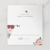 Burgundy Blush Floral Wedding Platzkarte (Außenseite Aufgefaltet)