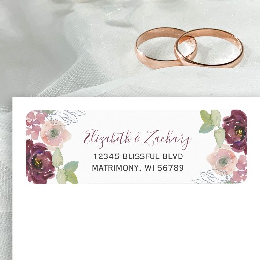 Burgundy Blush Floral Wedding Rücksendeadresse