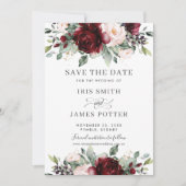 Burgundy Blush Floral Wedding Save the Date Card Einladung (Vorderseite)