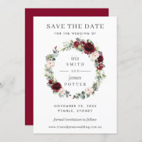 Burgundy Blush Floral Wedding Save the Date Card