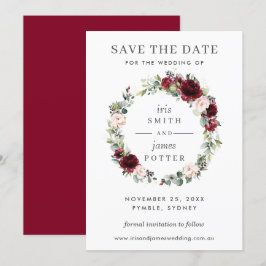 Burgundy Blush Floral Wedding Save the Date Card Einladung