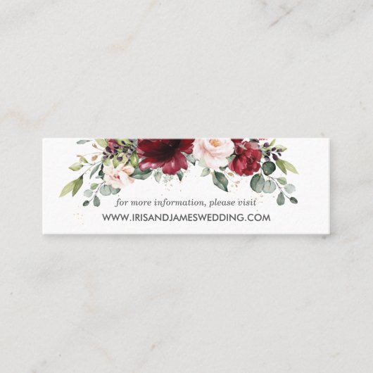 Burgundy Blush Floral Wedding Website Card Mini Visitenkarte (Vorderseite)