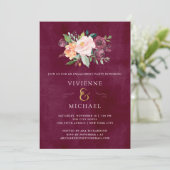 Burgundy Blush | florales Foto Einladung (Stehend Vorderseite)