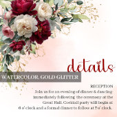 Burgundy blush flowers gold border wedding details begleitkarte