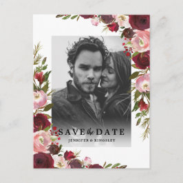Burgundy Blush Foto Save the Date Ankündigungspostkarte