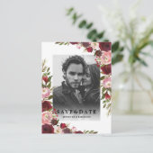 Burgundy Blush Foto Save the Date Ankündigungspostkarte (Stehend Vorderseite)