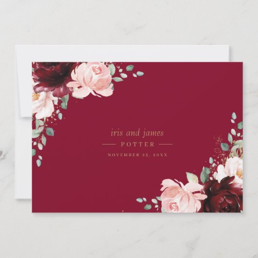 Burgundy Blush Geometic Foto Wedding Dankeskarte (Rückseite)