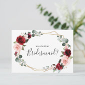 Burgundy Blush Geometric Bridesmaid Vorschlagkarte Einladung (Stehend Vorderseite)