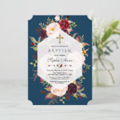 Burgundy Blush Geometric Navy Boyl Baptisc Einladung (Stehend Vorderseite)