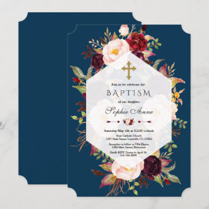 Burgundy Blush Geometric Navy Boyl Baptisc Einladung