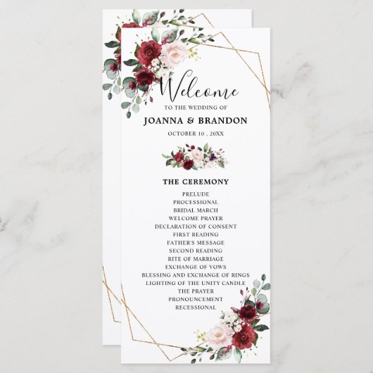 Burgundy Blush Geometric Wedding Reception Programm (Vorne/Hinten)