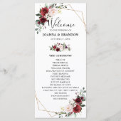 Burgundy Blush Geometric Wedding Reception Programm (Vorderseite)