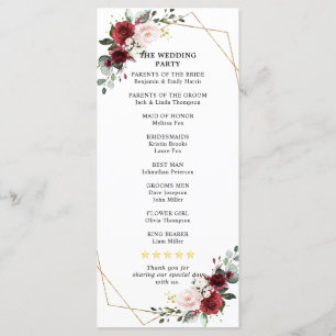 Burgundy Blush Geometric Wedding Reception  Programm