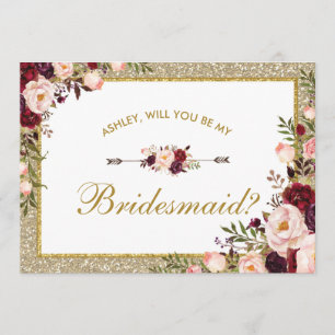 Burgundy Blush Glitzer Bridesmaid Card Einladung