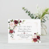 Burgundy Blush Glitzer Frame Wedding Save The Date (Stehend Vorderseite)