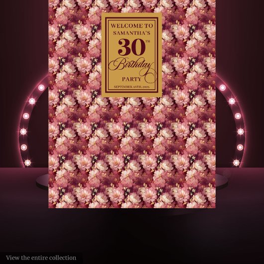 Burgundy Blush Gold 30. Geburtstag Party Wandteppich