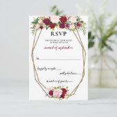 Burgundy Blush Gold Floral Monogram Wedding rsvp (Stehend Vorderseite)