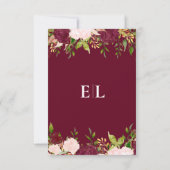 Burgundy Blush Gold Floral Monogram Wedding rsvp Karte (Rückseite)