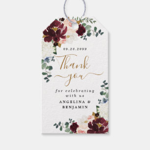 Burgundy Blush Gold Floral Vielen Dank für Ihre Un Geschenkanhänger