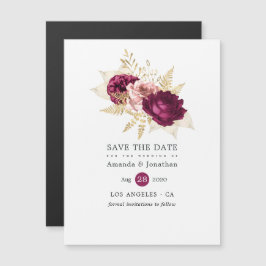Burgundy Blush & Gold Floral Wedding Save the Date Magneteinladung