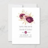 Burgundy Blush & Gold Floral Wedding Save the Date Magneteinladung (Vorderseite)