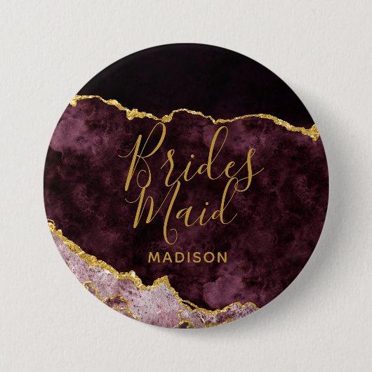 Burgundy Blush Gold Fog Agate Marble Bridesmaid Button (Vorderseite)
