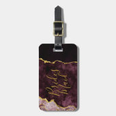 Burgundy Blush Gold Fog Agate Marble Bridesmaid Gepäckanhänger (Vorderseite vertikal)