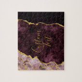 Burgundy Blush Gold Foil Agate Marble Benutzerdefi Puzzle (Vertikal)