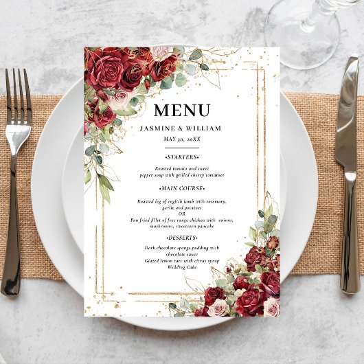 Burgundy Blush Gold Greenerity Wedding Menükarte