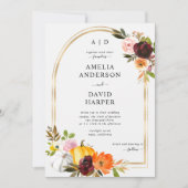 Burgundy Blush Herbst Blumenkürbis Hochzeit Einladung (Vorderseite)