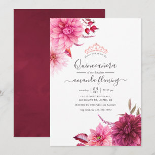 Burgundy & Blush Herbst Floral Quinceañera Einladung