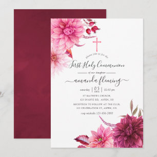 Burgundy & Blush Herbst Florale Erstkommunion Einladung