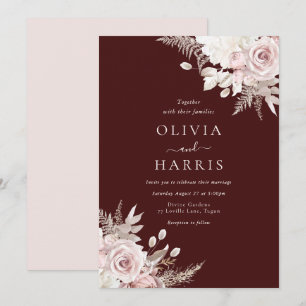Burgundy Blush & Ivory Elegante Blumenhochzeit Einladung