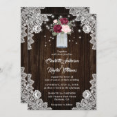 Burgundy Blush Mason Jar Lace Floral Wedding Einladung (Vorne/Hinten)