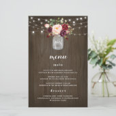 Burgundy Blush Mason Jar Rustic Wedding Menu Cards (Stehend Vorderseite)