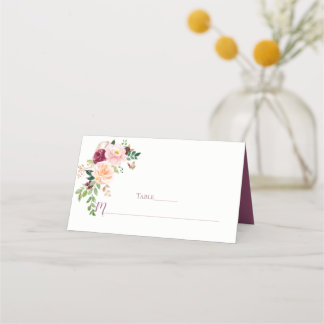 Burgundy Blush Mauve Floral Bouquet Platzkarten