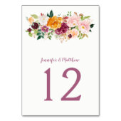 Burgundy Blush Mauve Saffron Floral Bouquet Tischnummer (Rückseite)