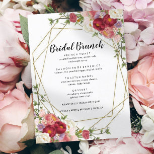 Burgundy Blush Modern Bridal Brunch Menü Menükarte