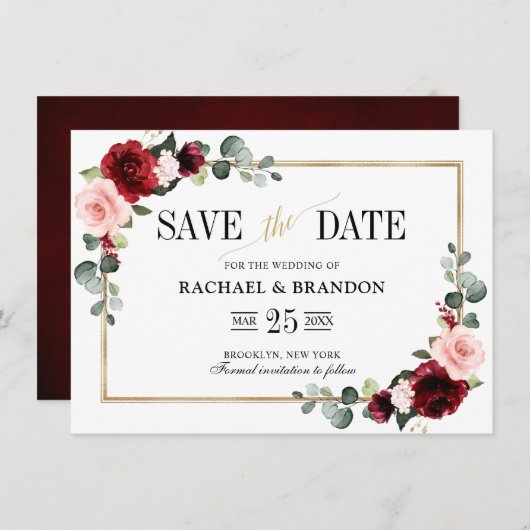 Burgundy Blush Modern Geometric Save the Date (Vorne/Hinten)