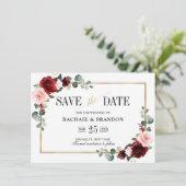 Burgundy Blush Modern Geometric Save the Date (Stehend Vorderseite)